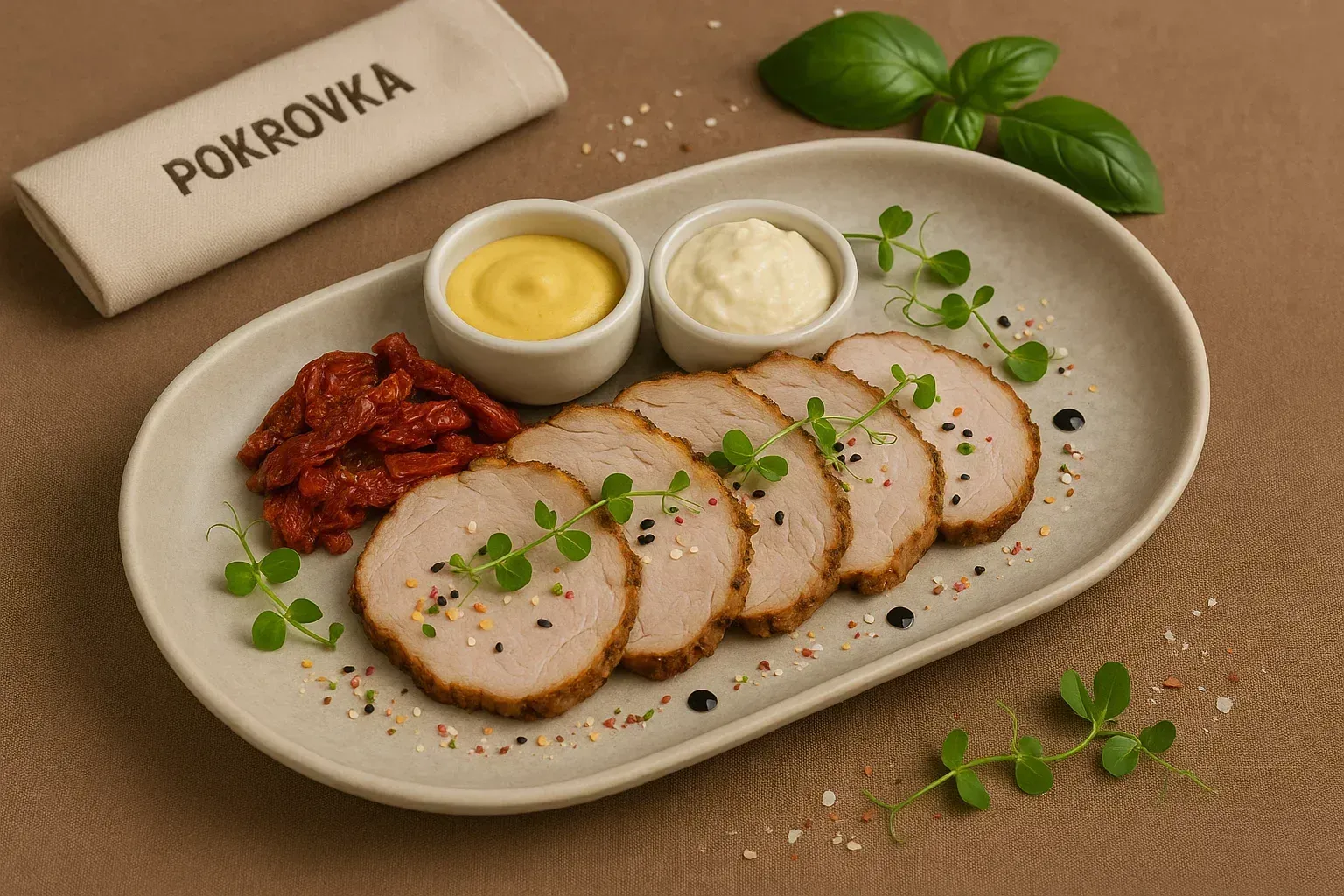 
            
                Буженина по-старорусски с каперсами и вялеными томатами
            
            
        